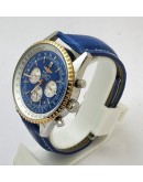 Breitling Navitimer Chrono Rose Gold Bezel Blue Leather Strap Watch