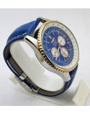 Breitling Navitimer Chrono Rose Gold Bezel Blue Leather Strap Watch