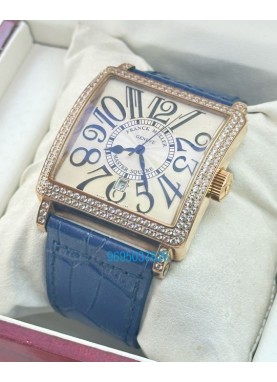 Franck Muller Master Square Diamond Blue Leather Strap Watch