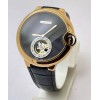 CARTIER BALLON BLEU DE FLYING TOURBILLON BLACK SWISS AUTOMATIC LETAHER STRAP WATCH