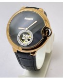 CARTIER BALLON BLEU DE FLYING TOURBILLON BLACK SWISS AUTOMATIC LETAHER STRAP WATCH