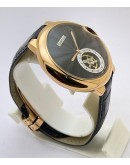 CARTIER BALLON BLEU DE FLYING TOURBILLON BLACK SWISS AUTOMATIC LETAHER STRAP WATCH