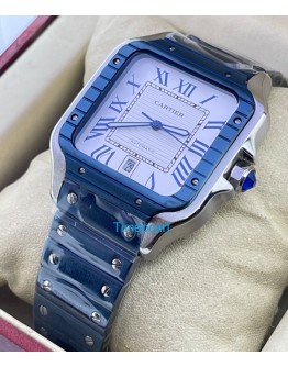 Cartier Santos De Blue PVD White Swiss Automatic Watch