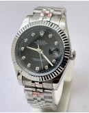 Rolex Date-Just Diamond Mark Black Steel Swiss Automatic Watch