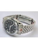Rolex Date-Just Diamond Mark Black Steel Swiss Automatic Watch