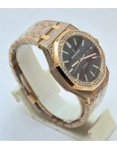 Audemars Piguet Royal Oak Full Diamond Rose Gold Black Swiss ETA Automatic Watch
