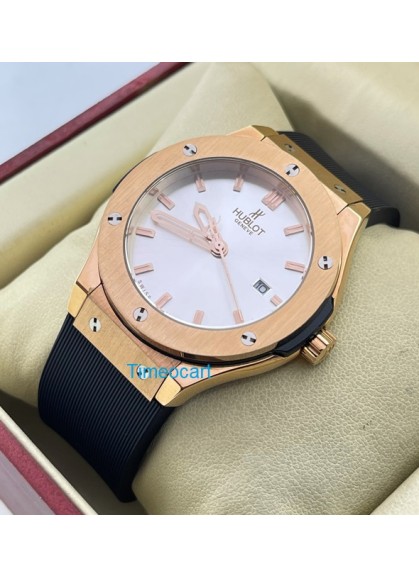 Hublot Classic Fusion White Dial Black Rubber Strap Ladies Watch