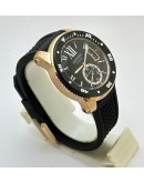 Cartier Calibre De Diver Rose Gold Black Rubber Strap Watch