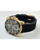 Cartier Calibre De Diver Rose Gold Black Rubber Strap Watch