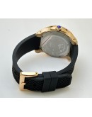 Cartier Calibre De Diver Rose Gold Black Rubber Strap Watch