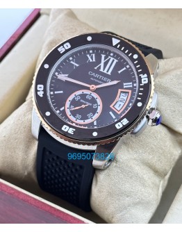 Cartier Calibre De Diver Steel Black Rubber Strap Watch