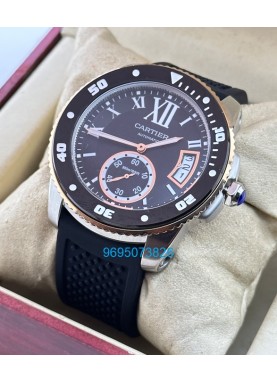 Cartier Calibre De Diver Steel Black Rubber Strap Watch