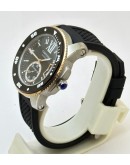 Cartier Calibre De Diver Steel Black Rubber Strap Watch