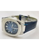 Patek Philippe Nautilus Moon Phase Power Resrve Blue Leather Strap Swiss Automatic Watch