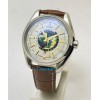 OMEGA SEAMASTER AQUA TERA WORLD TIME BORWN LEATHER STRAP SWISS AUTOMATIC WATCH