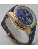 Breitling Bentley Blue Swiss Automatic Tourbillon Leather Strap Watch