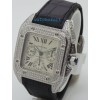 Cartier Santos 100 White Diamond Swiss ETA Valjoux 7750 Silver Watch