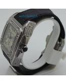 Cartier Santos 100 White Diamond Swiss ETA Valjoux 7750 Silver Watch