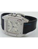 Cartier Santos 100 White Diamond Swiss ETA Valjoux 7750 Silver Watch