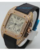 Cartier Santos 100 Diamond Swiss ETA Valjoux 7750 Rose Gold Watch