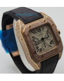 Cartier Santos 100 Diamond Swiss ETA Valjoux 7750 Rose Gold Watch