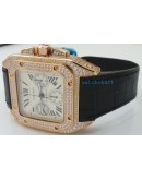 Cartier Santos 100 Diamond Swiss ETA Valjoux 7750 Rose Gold Watch