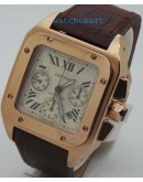 Cartier Santos 100 Swiss ETA Valjoux 7750 Rose Gold Watch