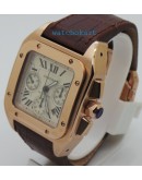 Cartier Santos 100 Swiss ETA Valjoux 7750 Rose Gold Watch