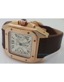 Cartier Santos 100 Swiss ETA Valjoux 7750 Rose Gold Watch