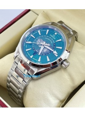 OMEGA SEAMASTER AQUA TERA WORLD TIME GREEN STEEL SWISS AUTOMATIC WATCH