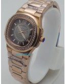 Patek Philippe Nautilus Smoke Grey Diamond Bezel Rose Gold Ladies Watch