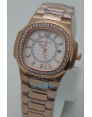 Patek Philippe Nautilus White Diamond Bezel Rose Gold Ladies Watch