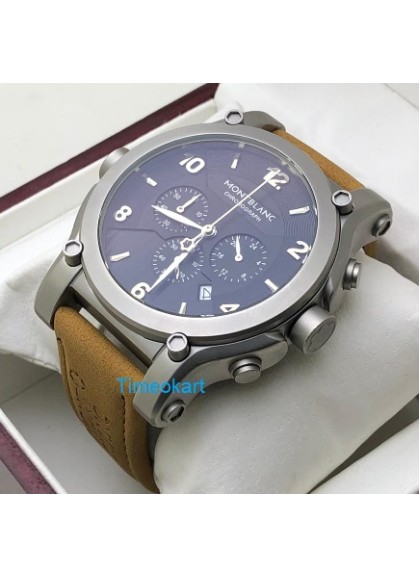 Mont Blanc Chronograph Steel Brown Strap Watch