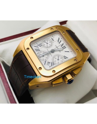 Cartier Santos 100 Swiss ETA Valjoux 7750 Rose Gold Watch