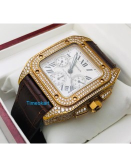 Cartier Santos 100 Diamond Swiss ETA Valjoux 7750 Rose Gold Watch