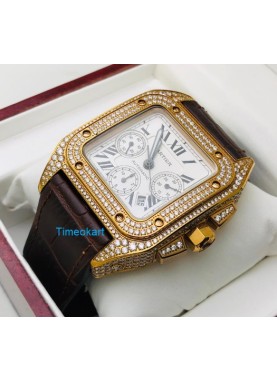 Cartier Santos 100 Diamond Swiss ETA Valjoux 7750 Rose Gold Watch